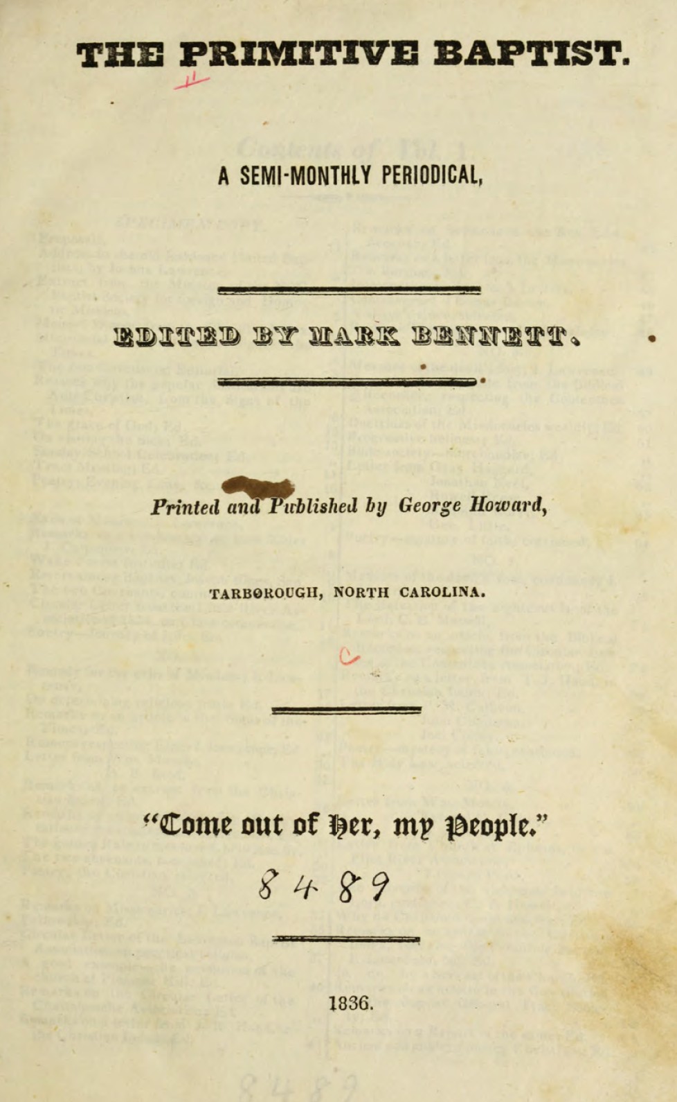cover of The Primitive Baptist Publication